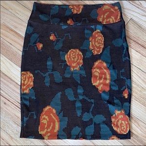 LuLaRoe Cassie pencil skirt brown orange flowers